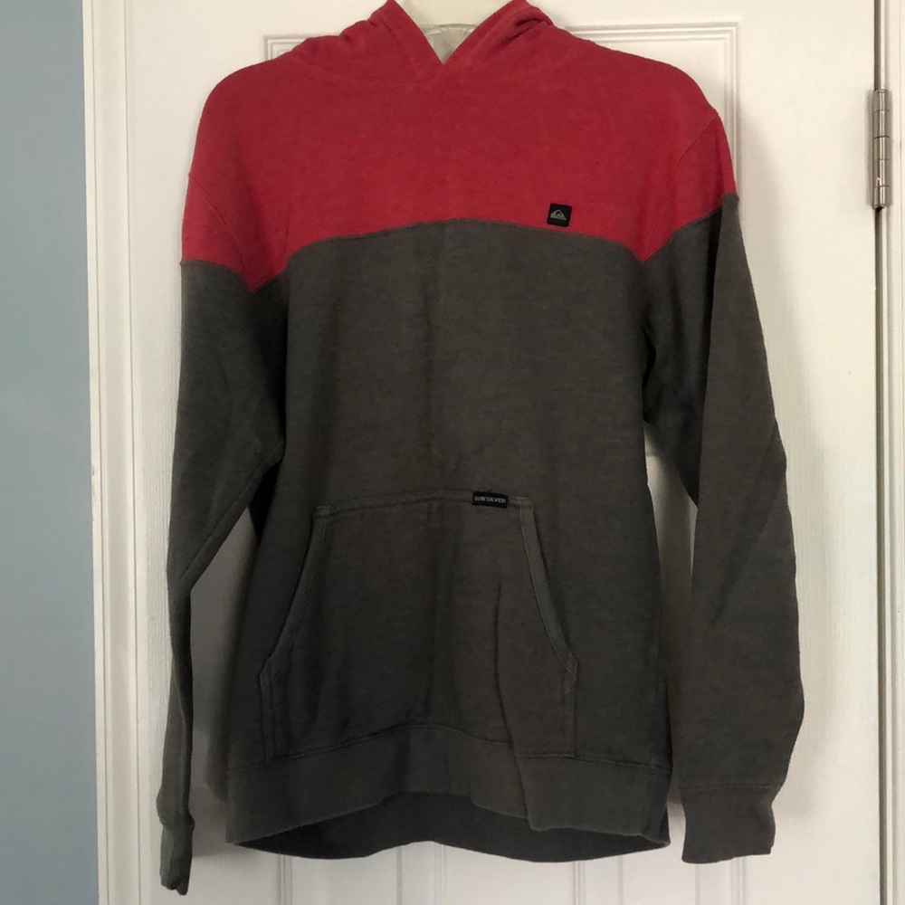 Quiksilver Red and gray colorblock hoodie - boys size L 16-18